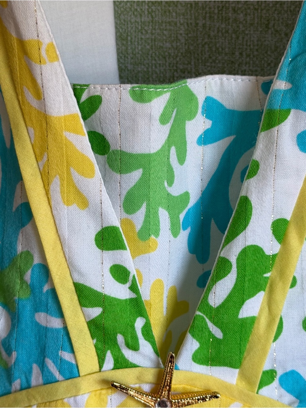 Lilly Pulitzer Blue + Green Reef Print Cotton Halter Maxi Sun Dress, Size 10 - Picture 4 of 11